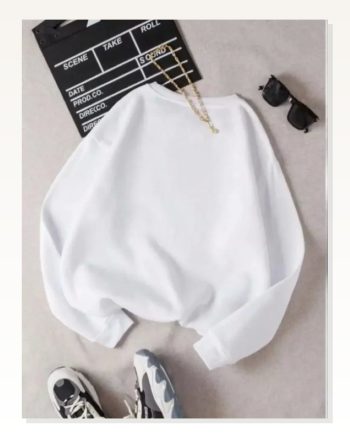 Kadın Günlük Stil Beyaz Üç İplik Rahat Kesim Basic Bisiklet Yaka Sweatshirt