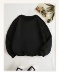 Kadın Üç İplik Şardonlu Sıcak Tutan Siyah Basic Bisiklet Yaka Sweatshirt