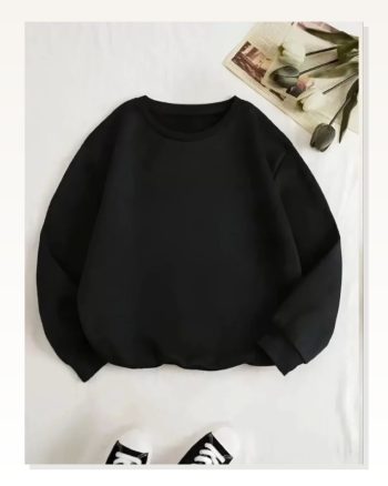 Kadın Üç İplik Şardonlu Sıcak Tutan Siyah Basic Bisiklet Yaka Sweatshirt