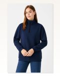 Kadın Günlük Stil Lacivert Üç İplik Dık Yaka Yarım Fermuarlı Sweatshirt Marketplace
