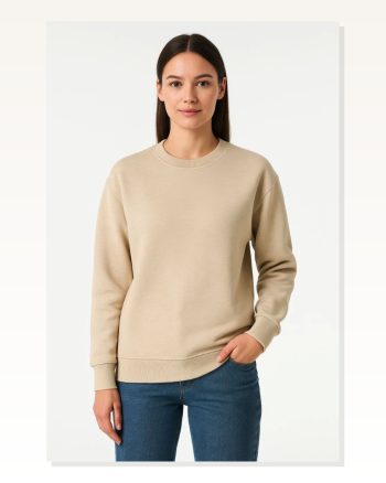 Erkek Üç İplik Şardonlu Sıcak Tutan Bej Bisiklet Yaka Sweatshirt