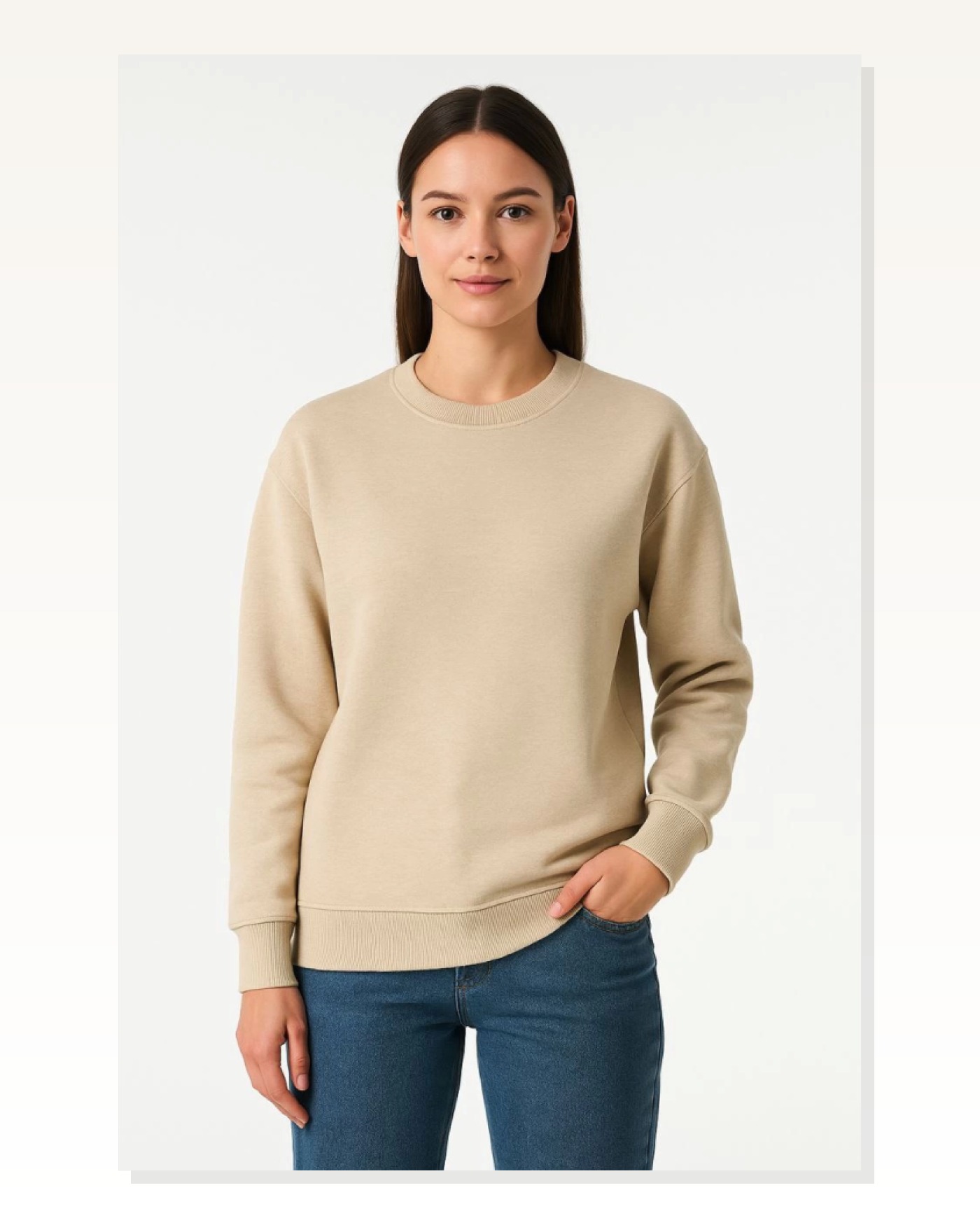 Üç İplik Şardonlu Erkek Sıcak Tutan Bej Bisiklet Yaka Sweatshirt Marketplace blank