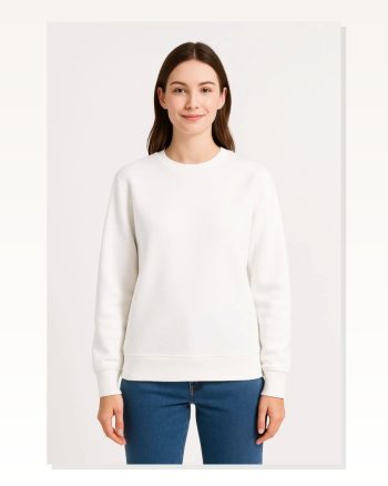 Kadın Günlük Stil Beyaz Üç İplik Düz Bisiklet Yaka Sweatshirt