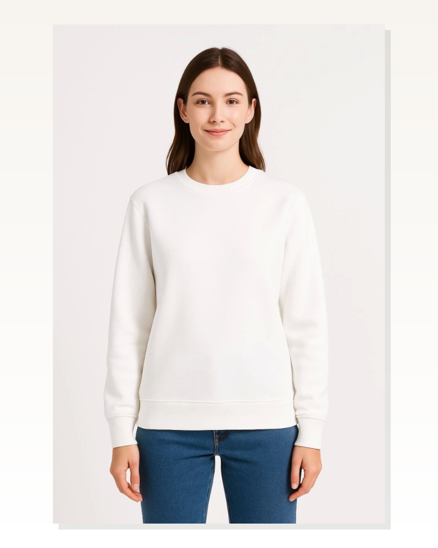 Kadın Günlük Stil Beyaz Üç İplik Düz Bisiklet Yaka Sweatshirt Marketplace blank