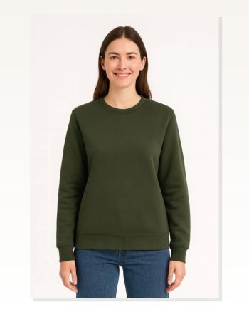 Kadın Günlük Stil Haki Üç İplik Düz Bisiklet Yaka Sweatshirt