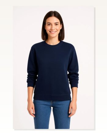Kadın Günlük Stil Lacivert Üç İplik Düz Bisiklet Yaka Sweatshirt