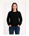 Kadın Günlük Stil Siyah Üç İplik Düz Bisiklet Yaka Sweatshirt