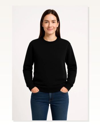 Kadın Günlük Stil Siyah Üç İplik Düz Bisiklet Yaka Sweatshirt