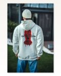 Kadın Beyaz Oversize Sweatshirt Baskılı Sokak Stili Üç İplik Kapüşonlu