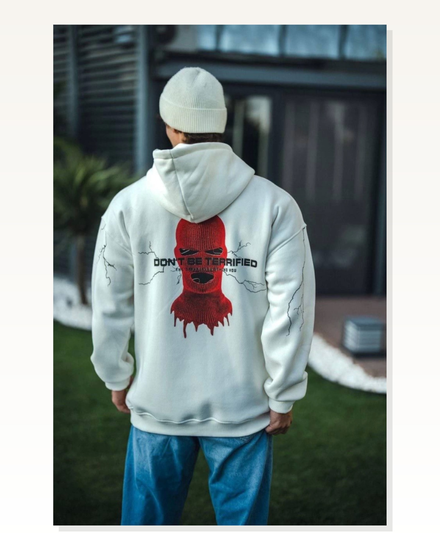 Beyaz Oversize Sweatshirt Baskılı Kadın Sokak Stili Üç İplik Kapüşonlu Marketplace blank