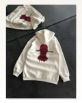 Kadın Beyaz Oversize Sweatshirt Baskılı Sokak Stili Üç İplik Kapüşonlu