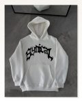 Beyaz Oversize Sweatshirt Baskılı Kadın Sokak Stili Üç İplik Kapüşonlu Marketplace