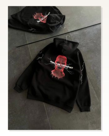 Kadın Siyah Oversize Sweatshirt Baskılı Sokak Stili Üç İplik Kapüşonlu