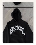 Kadın Siyah Oversize Sweatshirt Baskılı Sokak Stili Üç İplik Kapüşonlu