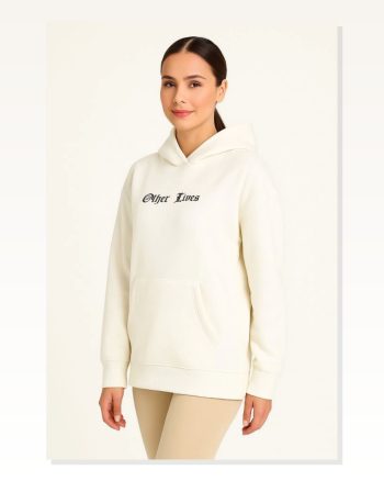 Kadın Arka Baskılı Sokak Stili Üç İplik Kapüşonlu Ön ve Hoodie- Beyaz Sweatshirt