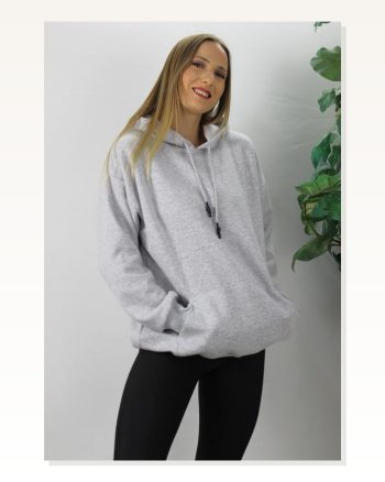 Kadın Sokak Stili Üç İplik Kapüşonlu Sweat Gri