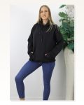 Kadın Sokak Stili Üç İplik Kapüşonlu Sweat Siyah Marketplace