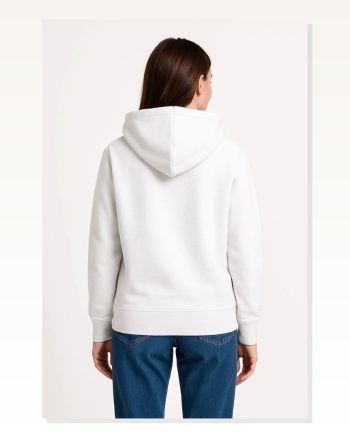 Kadın Sokak Stili Beyaz Üç İplik Kapüşonlu Kanguru Çepli Hoodie Sweatshirt