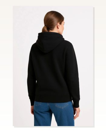 Kadın Sokak Stili Siyah Üç İplik Kapüşonlu Kanguru Çepli Hoodie Sweatshirt