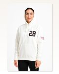 Kadın Arka Baskılı Sokak Stili Beyaz Üç İplik Kapüşonlu Ön ve Hoodie Sweatshirt