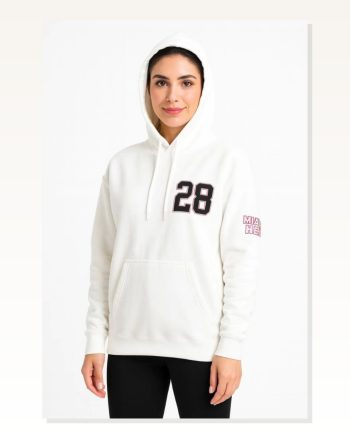 Kadın Arka Baskılı Sokak Stili Beyaz Üç İplik Kapüşonlu Ön ve Hoodie Sweatshirt