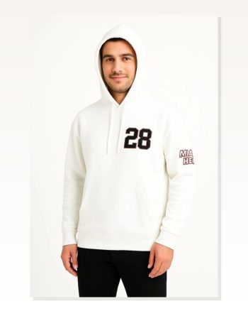 Kadın Arka Baskılı Sokak Stili Beyaz Üç İplik Kapüşonlu Ön ve Hoodie Sweatshirt