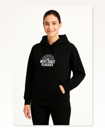 Kadın Arka Baskılı Sokak Stili Siyah Üç İplik Kapüşonlu Ön ve Hoodie Sweatshirt