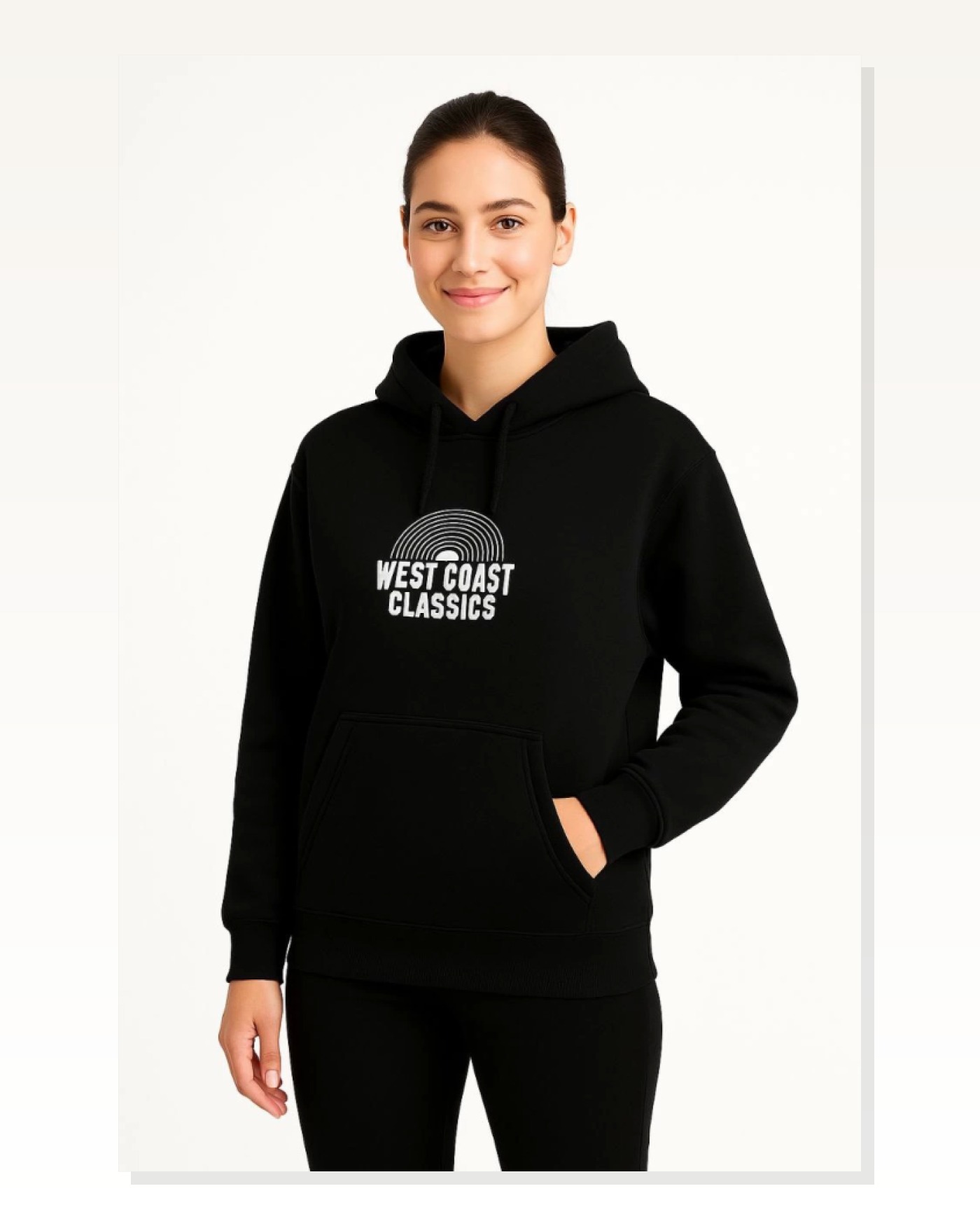 Arka Baskılı Kadın Sokak Stili Siyah Üç İplik Kapüşonlu Ön Ve Hoodie Sweatshirt Marketplace blank