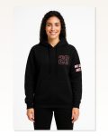 Kadın Arka Baskılı Sokak Stili Siyah Üç İplik Kapüşonlu Ön ve Hoodie Sweatshirt