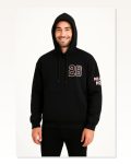 Kadın Arka Baskılı Sokak Stili Siyah Üç İplik Kapüşonlu Ön ve Hoodie Sweatshirt