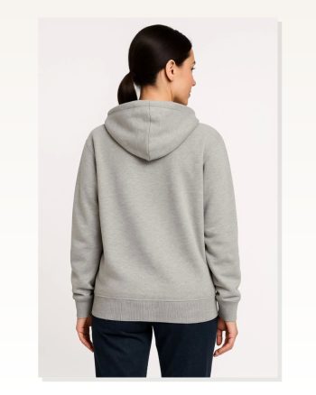 Kadın Sokak Stili Gri Üç İplik Kapüşonlu Tam Fermuarlı Kanguru Çepli Hoodie Sweatshirt