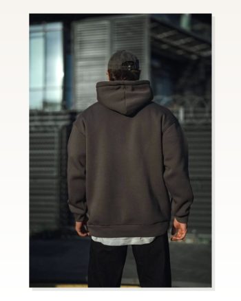 Kadın Sokak Stili Antrasit Üç İplik Penye Kapüşonlu Basic Sweatshirt