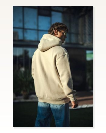 Kadın Sokak Stili Bej Üç İplik Penye Kapüşonlu Basic Sweatshirt