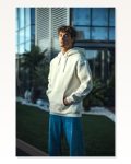 Kadın Sokak Stili Beyaz Üç İplik Penye Kapüşonlu Basic Sweatshirt Marketplace