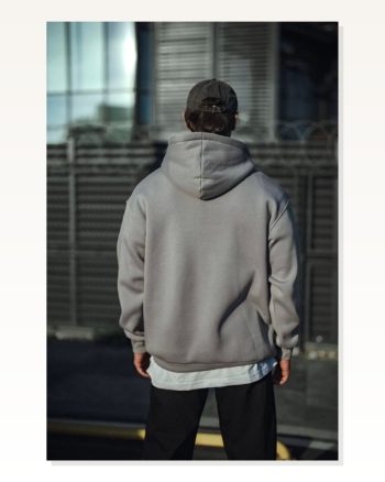 Kadın Sokak Stili Boyalı Gri Üç İplik Penye Kapüşonlu Basic Sweatshirt