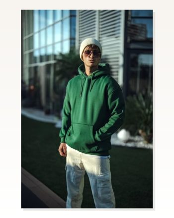 Kadın Sokak Stili Haki Üç İplik Penye Kapüşonlu Basic Sweatshirt