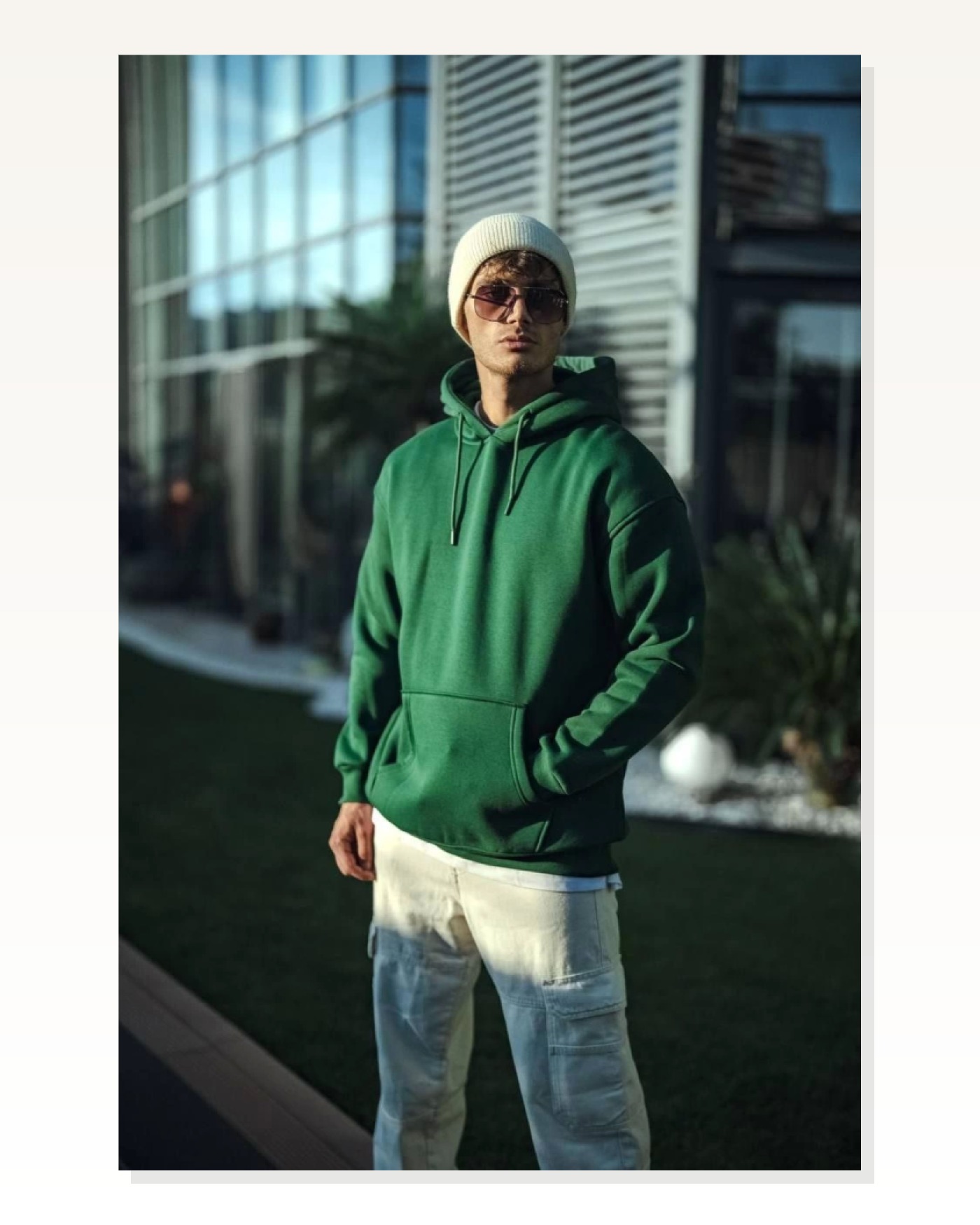 Kadın Sokak Stili Haki Üç İplik Penye Kapüşonlu Basic Sweatshirt Marketplace blank