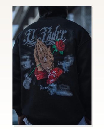 Kadın Baskılı Günlük Stil Siyah Üç İplik Penye Kapüşonlu Sweatshirt