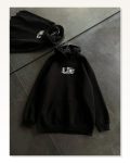 Kadın Baskılı Günlük Stil Siyah Üç İplik Penye Uzun Kol Kapüşonlu Sweatshirt