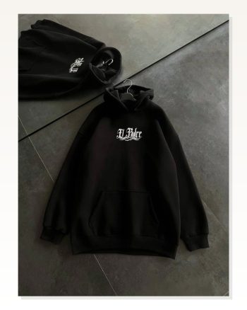 Kadın Baskılı Günlük Stil Siyah Üç İplik Penye Uzun Kol Kapüşonlu Sweatshirt