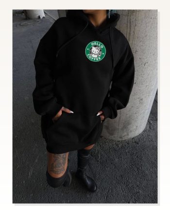Kadın Günlük Stil Siyah Üç İplik Penye Uzun Kol Kapüşonlu Sweatshirt