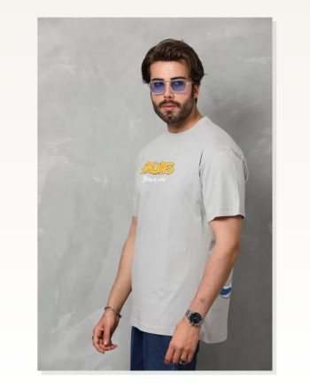 Unisex Günlük Stil Melanj Gri Basic Bisiklet Yaka Pamuklu Tişört