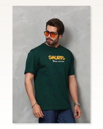 Unisex Günlük Stil Haki Yeşil Basic Bisiklet Yaka Pamuklu Oversize Tişört