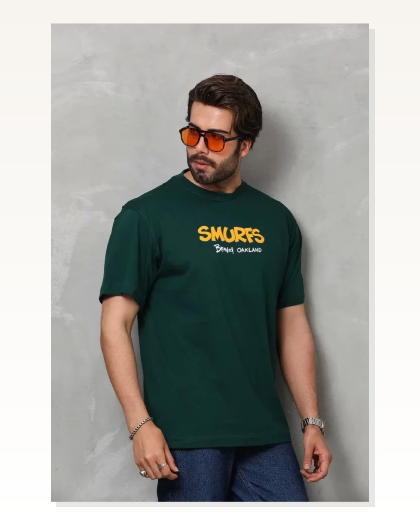 Unisex Günlük Stil Haki Yeşil Basic Bisiklet Yaka Pamuklu Oversize Tişört Marketplace blank