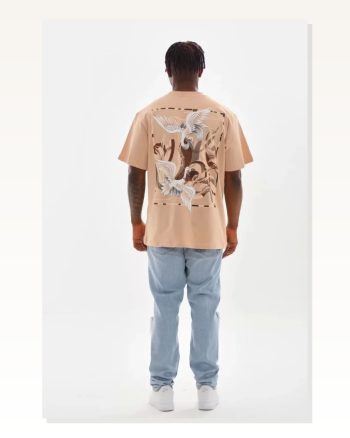 Soft Dokulu Unisex Salaş Stil Bej Tonlu Oversize Bisiklet Yaka Tişört