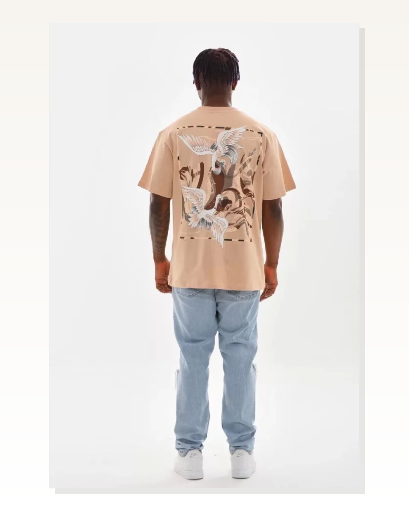 Soft Dokulu Unisex Salaş Stil Bej Tonlu Oversize Bisiklet Yaka Tişört Marketplace blank
