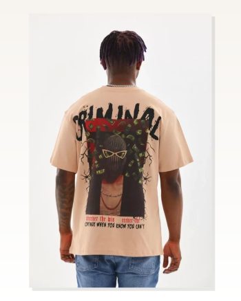 Unisex Salaş Stil Soft Bej Dokulu Pamuklu Oversize Bisiklet Yaka Tişört