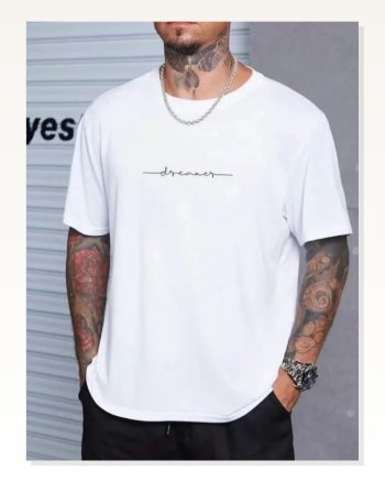 Unisex Günlük Stil Optik Beyaz Doğal Dokulu Pamuklu Oversize Tişört