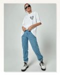 Unisex Günlük Stil Kar Beyazı Doğal Dokulu Pamuklu Oversize Tişört Marketplace