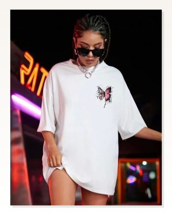 Unisex Günlük Stil Kar Beyazı Rahat Kesim Pamuklu Oversize Tişört